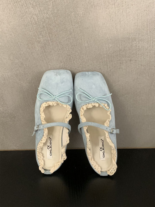 Damen elegante Ballerinas mit zartem Riemchen und Spitzenbesatz R&B