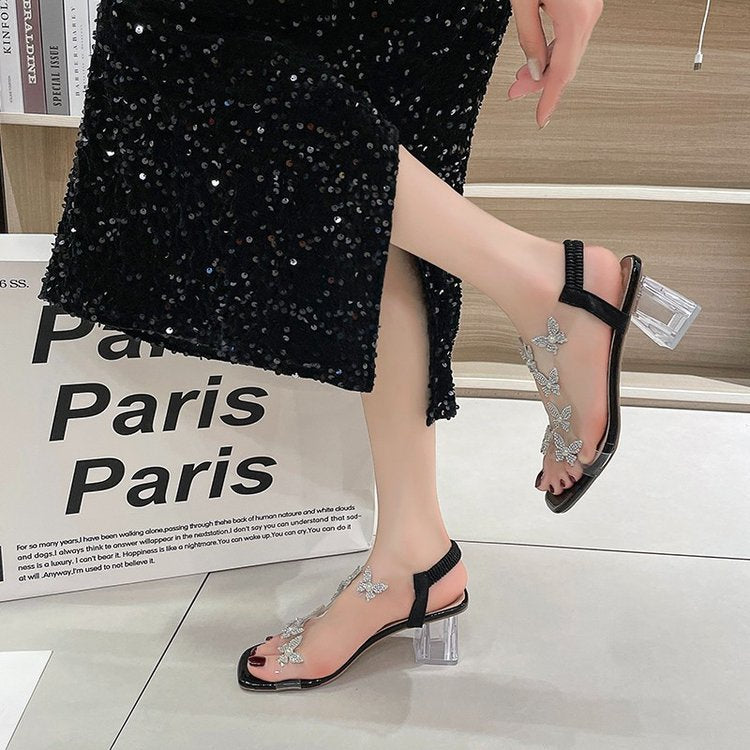 Damen elegante Sandaletten mit transparentem Design und funkelnden Applikationen R&B