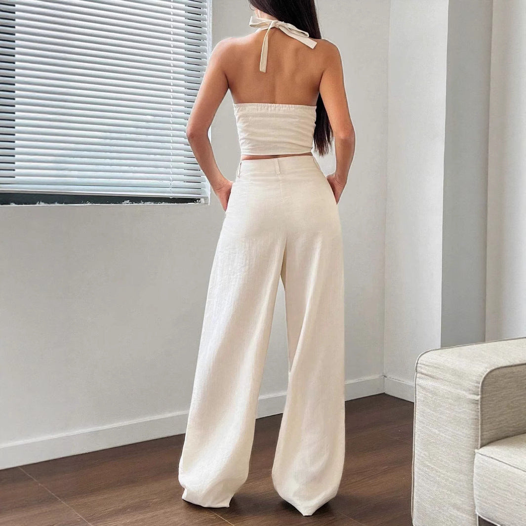 Damen Crop-Top und Weite Hosen Ensemble R&B