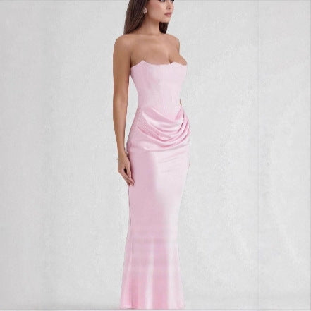 Damen Maxikleid mit Raffungen und elegantem Bustier-Ausschnitt R&B