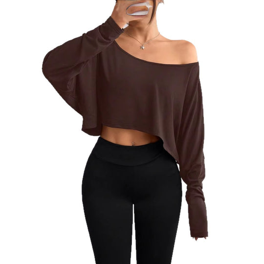 Damen Lässiges Crop-Top mit weitem Schnitt und asymmetrischem Ausschnitt R&B