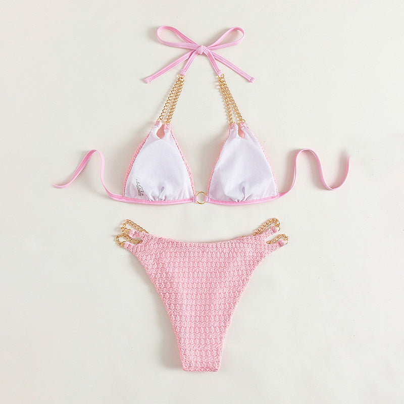 Damen Triangel-Bikini mit raffinierten Kettenakzenten und hochwertiger Rippstruktur R&B