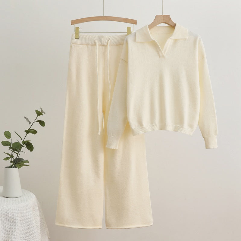 Damen gemütliches Strick-Loungewear-Set mit weit geschnittenem Pullover und Hose R&B