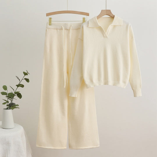 Damen gemütliches Strick-Loungewear-Set mit weit geschnittenem Pullover und Hose R&B