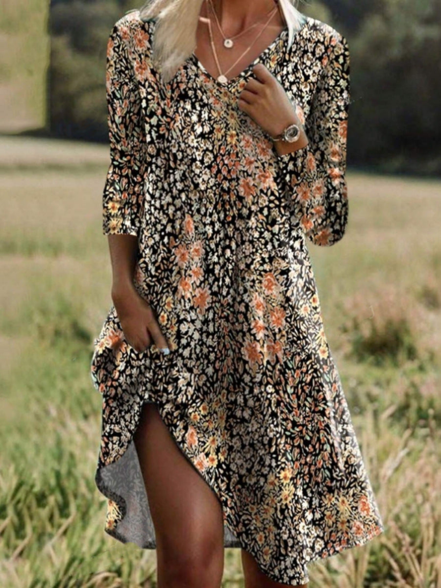 Damen Freizeitkleid mit modischem V-Ausschnitt und Seitenschlitz R&B