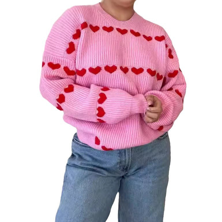 Damen gemütlicher Pullover mit Herzmuster R&B