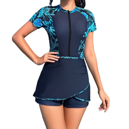 Damen Modischer Schwimmanzug mit kurzem Zip und Rock R&B