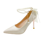 Damen Spitzenhigh Heels mit Perlenakzenten und elegantem Schleifenverschluss R&B