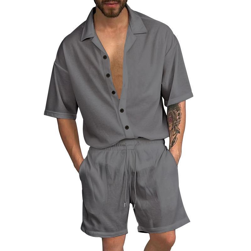 Herren Freizeit-Set mit lässigem Kurzarmhemd und elastischen Shorts R&B