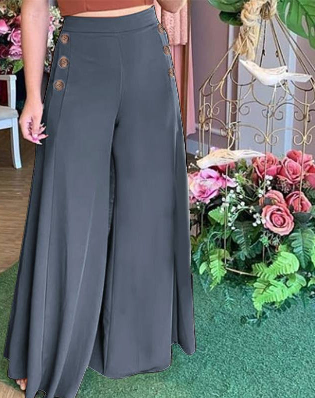 Damen weite Culotte-Hose mit stilvollen Knöpfen R&B