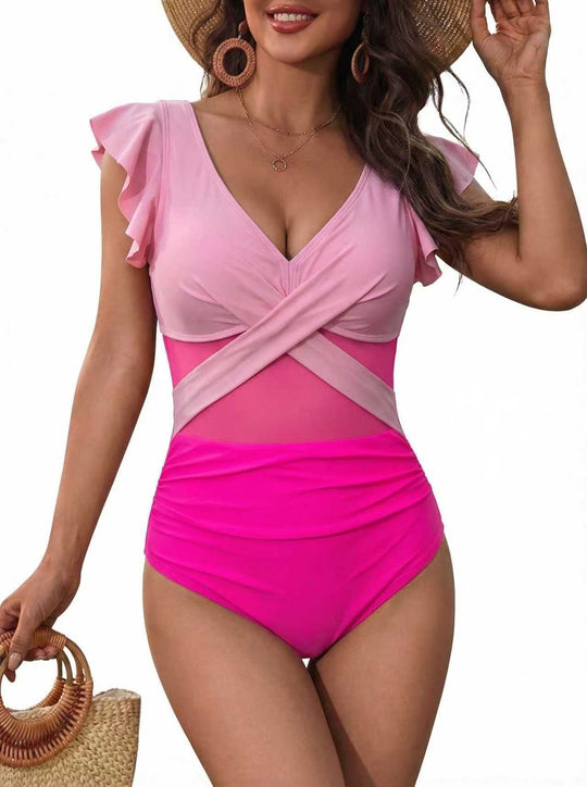 Damen Einteiliger Badeanzug mit elegantem Rüschendesign R&B
