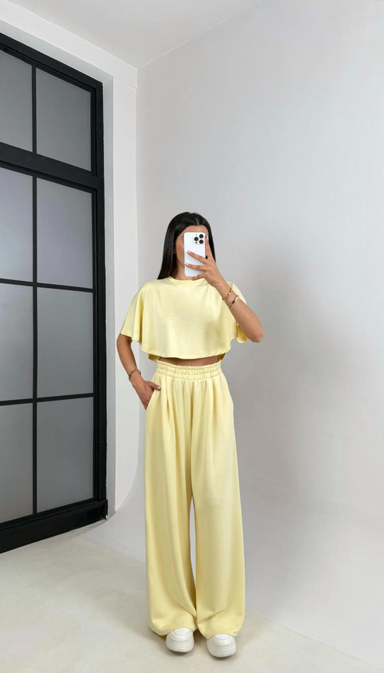 Damen Lässiges Freizeit-Set mit cropped Oberteil und weiten Hosen R&B