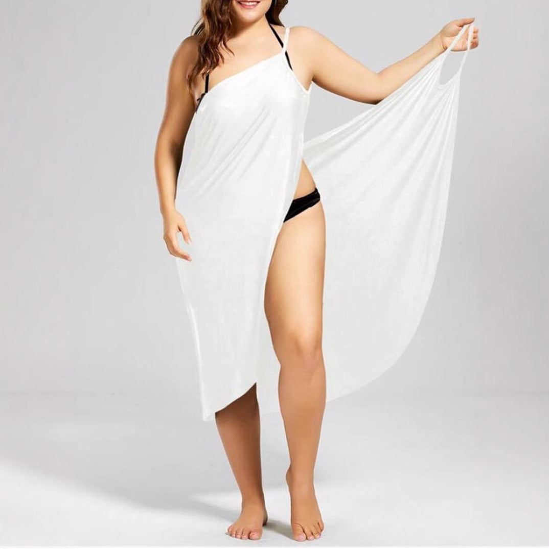 Damen nan vielseitiges Strand-Pareo-Wickelkleid mit Spaghettiträgern und asymmetrischem Saum R&B