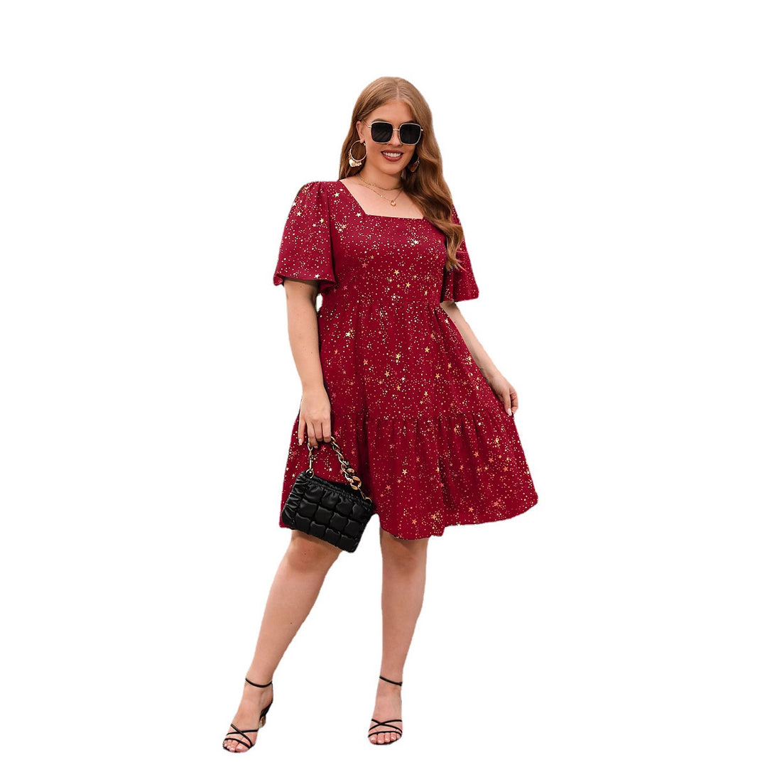 Damen Fließendes Maxikleid mit schimmerndem Sternenprint und weitem Rock R&B