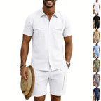 Herren nan sommerliches Freizeitset aus Baumwoll-Leinenmix mit Kurzarm-Hemd und Cargo-Shorts R&B