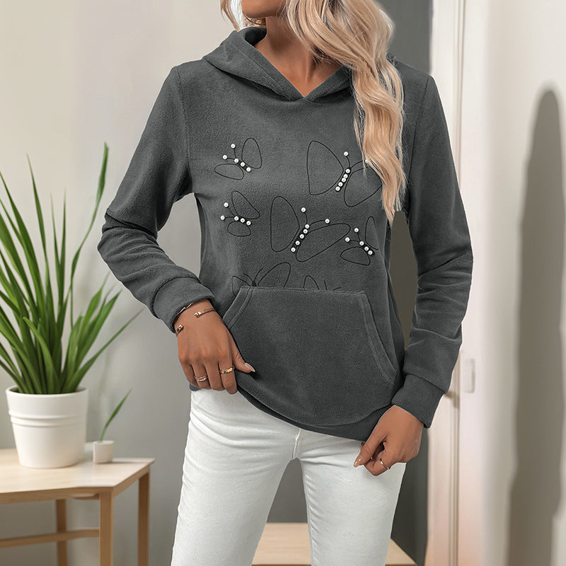 Damen lässiger Kapuzenpullover mit dekorativen Akzenten R&B