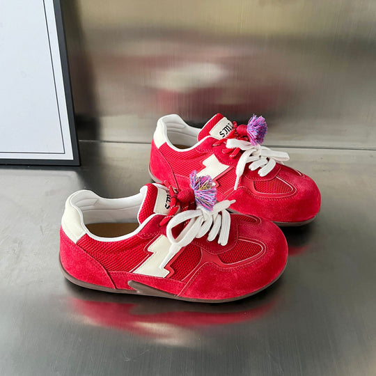 Damen Sportliche Sneaker mit atmungsaktiver Mesh-Oberfläche und buntem Quasten-Detail R&B