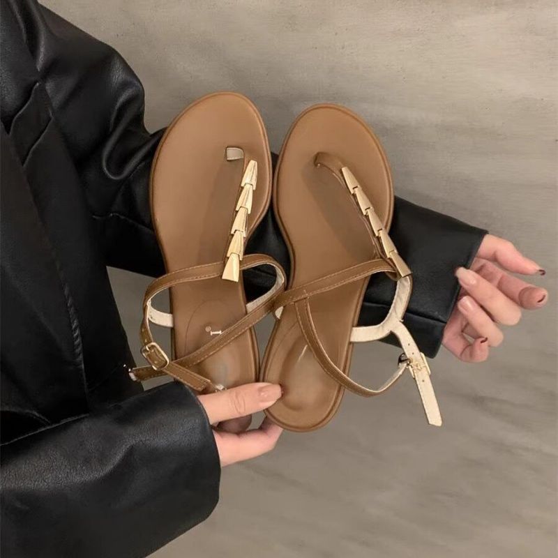 Damen elegante Riemchen-Sandalen mit goldenen Akzenten R&B
