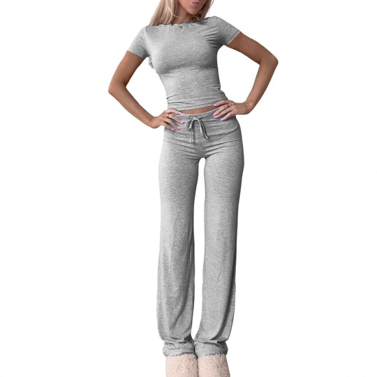 Damen lässiges Lounge-Set mit figurbetontem Oberteil und bequemer Hose R&B