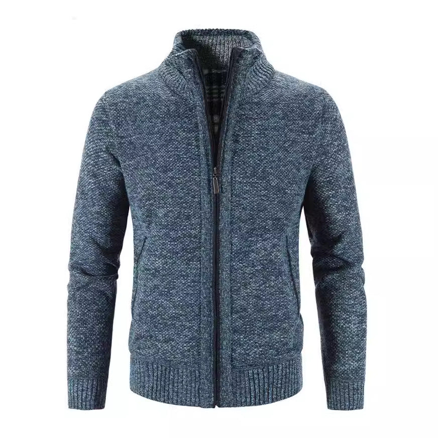 Herren Strickjacke mit strukturiertem Muster und hohem Stehkragen R&B