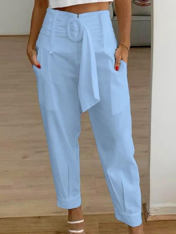 Damen Lockere Chino-Hose mit modischem Gürtel und Taschen R&B