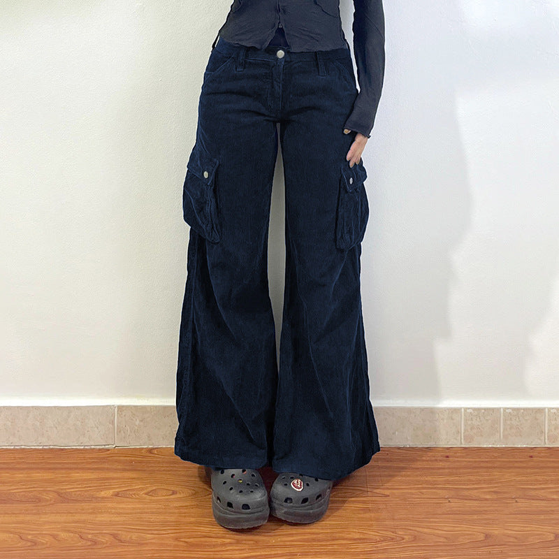 Damen Weite Cord-Cargo-Hose mit praktischen Taschen und lässigem Schnitt