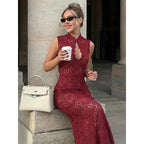 Damen Spitzenkleid mit hohem Kragen und figurbetonter Silhouette R&B