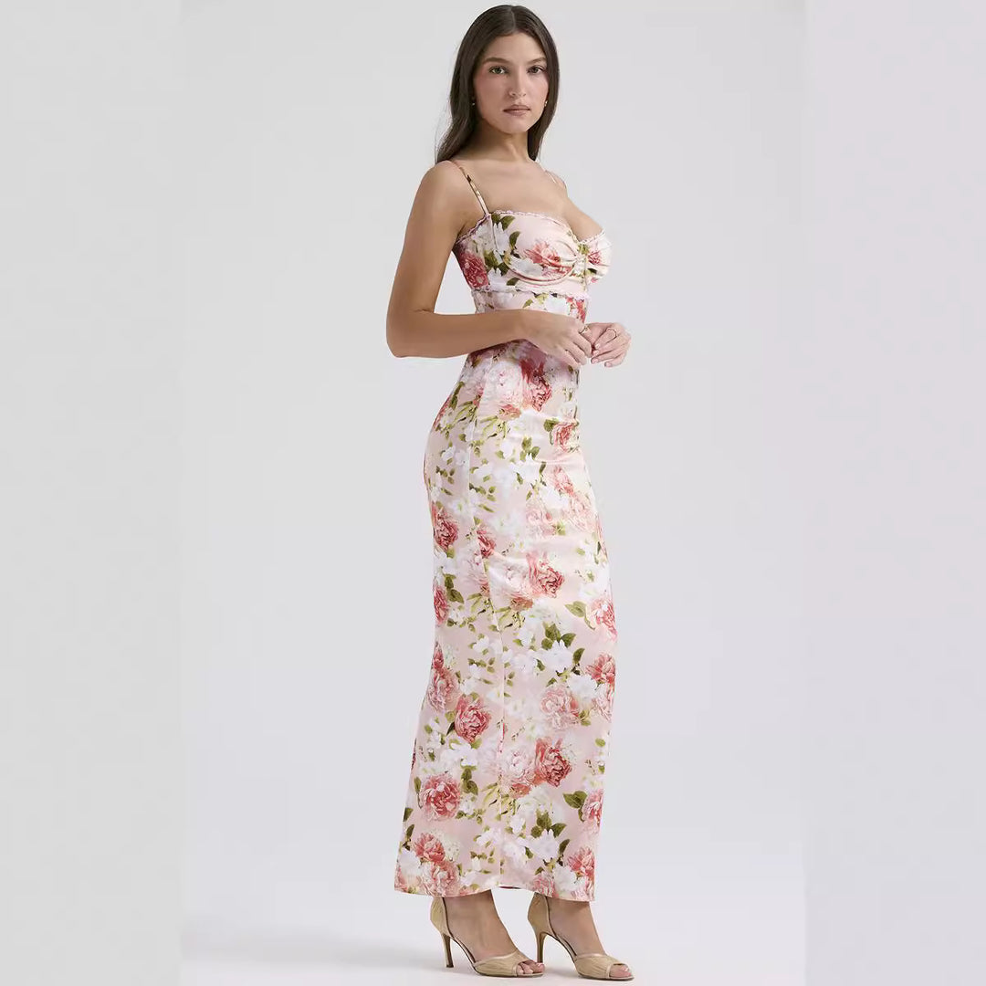 Damen Blumenkleid mit tailliertem Oberteil und schwingendem Saum R&B