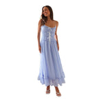 Damen Maxikleid mit verstellbarem Schnürdetail und rüschigem Saum R&B