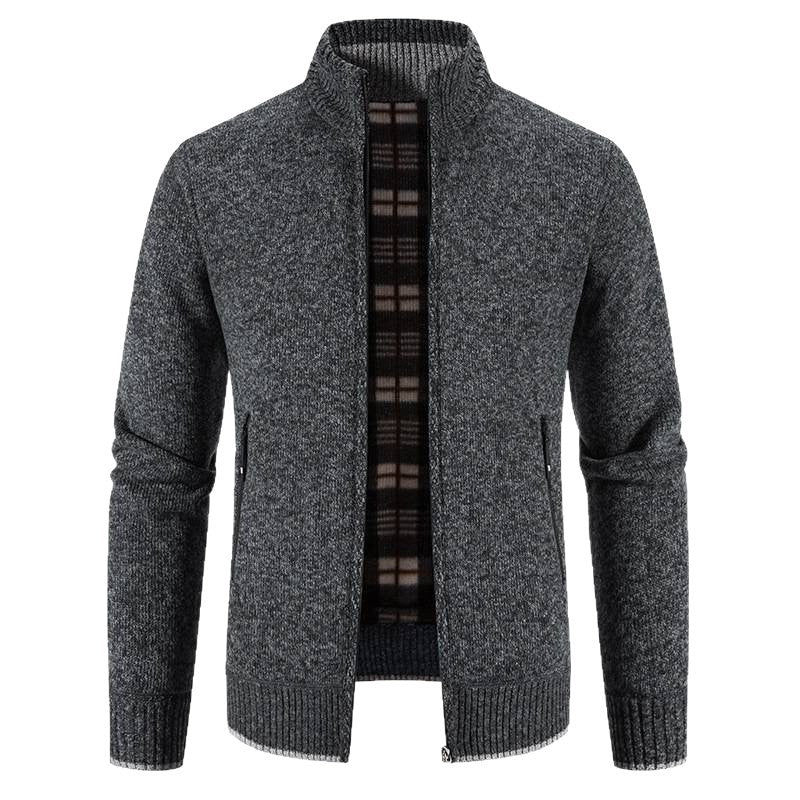 Herren Strickjacke mit hohem Kragen und praktischen Reißverschlusstaschen R&B