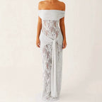 Damen Elegant drapiertes Spitzenkleid mit off-shoulder Design R&B