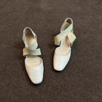 Damen elegante Ballerinas mit geschmackvoller Überkreuz-Schnürung und komfortablem Blockabsatz R&B