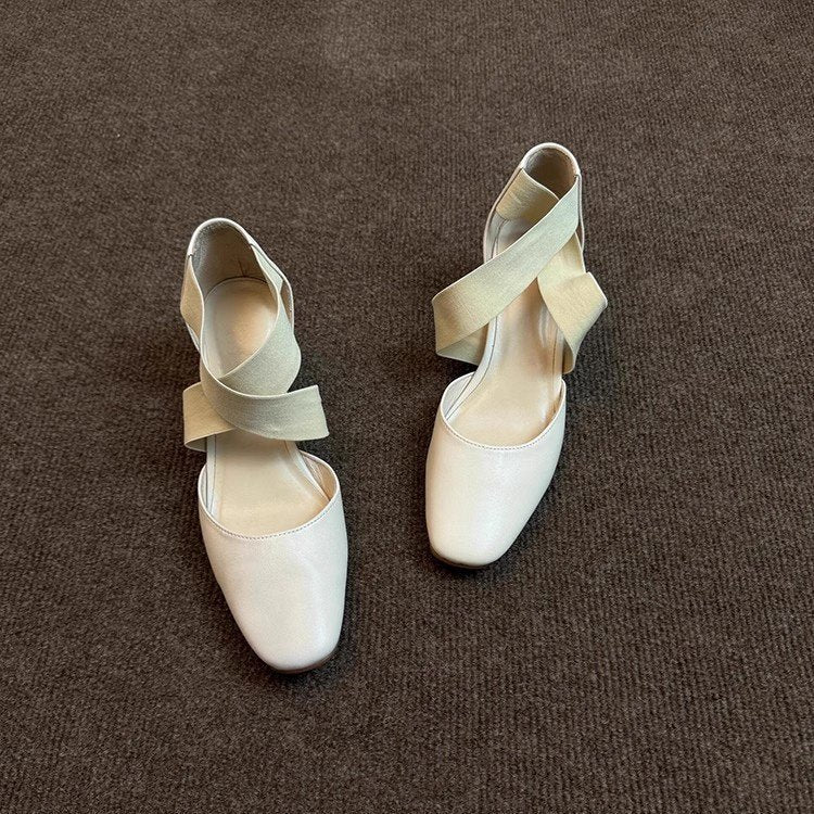 Damen elegante Ballerinas mit geschmackvoller Überkreuz-Schnürung und komfortablem Blockabsatz R&B