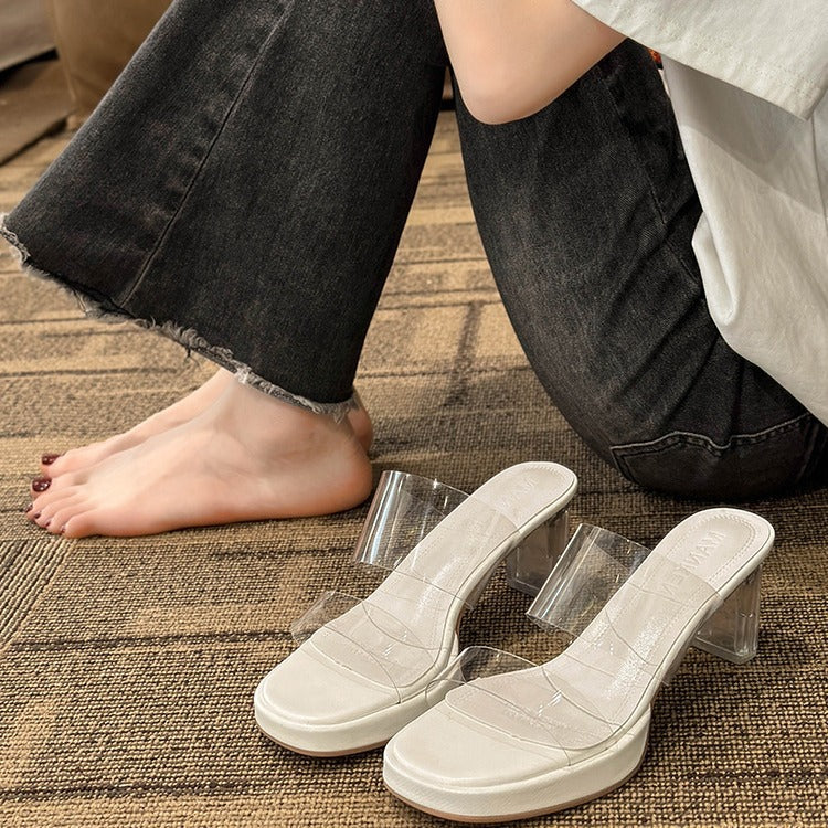 Damen transparente Mules mit blockiertem Absatz R&B