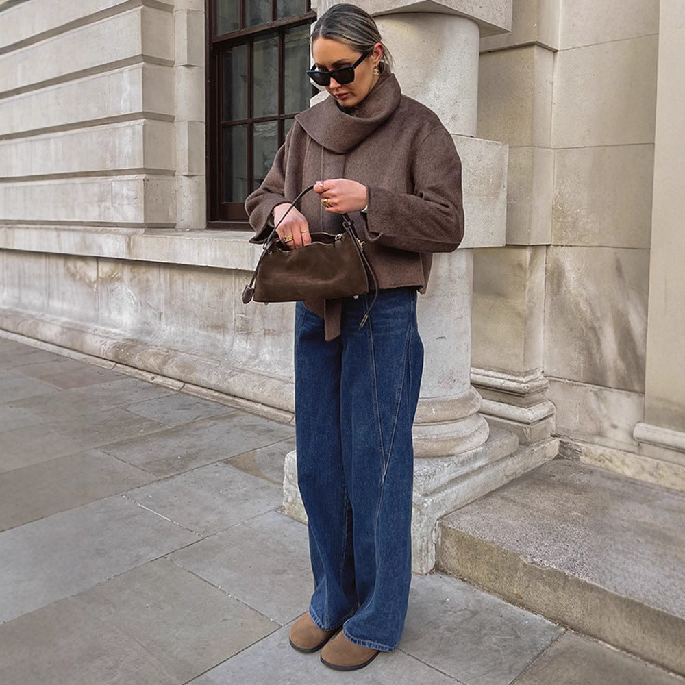 Damen Oversized Wickeljacke mit kuscheligem Kragen R&B