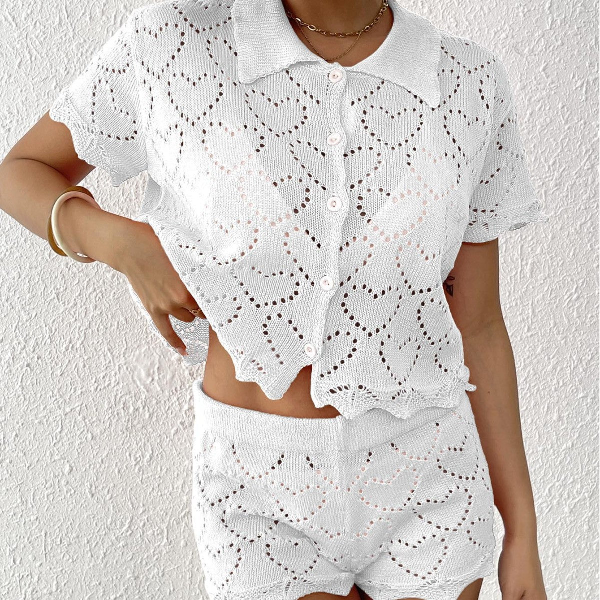 Damen luftiges Häkel-Set mit dekorativen Cut-Outs R&B