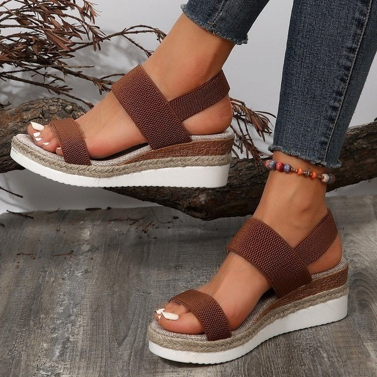 Damen Plateau-Sandalen mit dualem Riemen und entspannter Jute-Optik R&B
