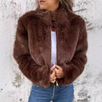 Damen kuschelige und modische Fleecejacke mit Stehkragen und Reißverschluss R&B