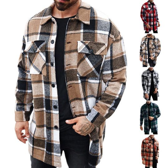 Herren nan kariertes Longline-Überhemd mit aufgesetzten Brusttaschen und Knopfleiste R&B