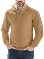 Herren nan Strukturstrick-Halbzipppullover mit wärmendem Sherpa-Kragen und Velours-Ellenbogenapplikation R&B
