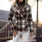 Damen kariertes Zweireiher-Blazerjacke mit eleganten Knopfdetails und maßgeschneidertem Schnitt R&B