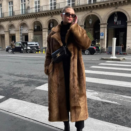 Damen Luxuriöse Kunstfelljacke mit elegantem Revers R&B