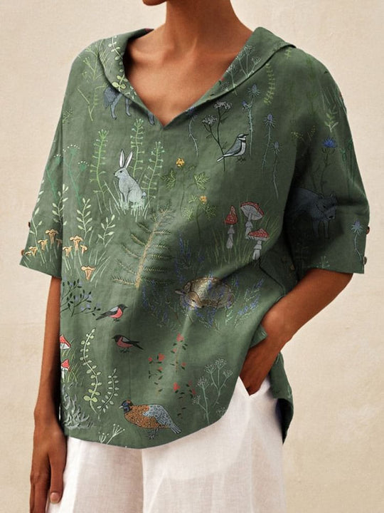 Damen Lässige Bluse mit floralem Muster und modernem Kragen R&B