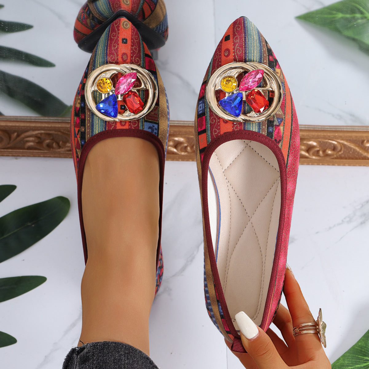 Damen elegante Ballerinas mit funkelndem Schmuckdetail R&B