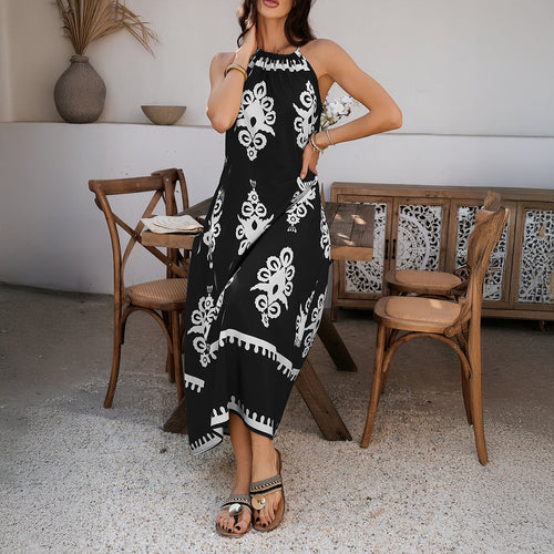 Damen Halterkleid mit verspieltem Muster und asymmetrischem Saum R&B
