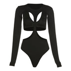 Damen Cut-Out Badeanzug mit langen Ärmeln und hohem Ausschnitt R&B