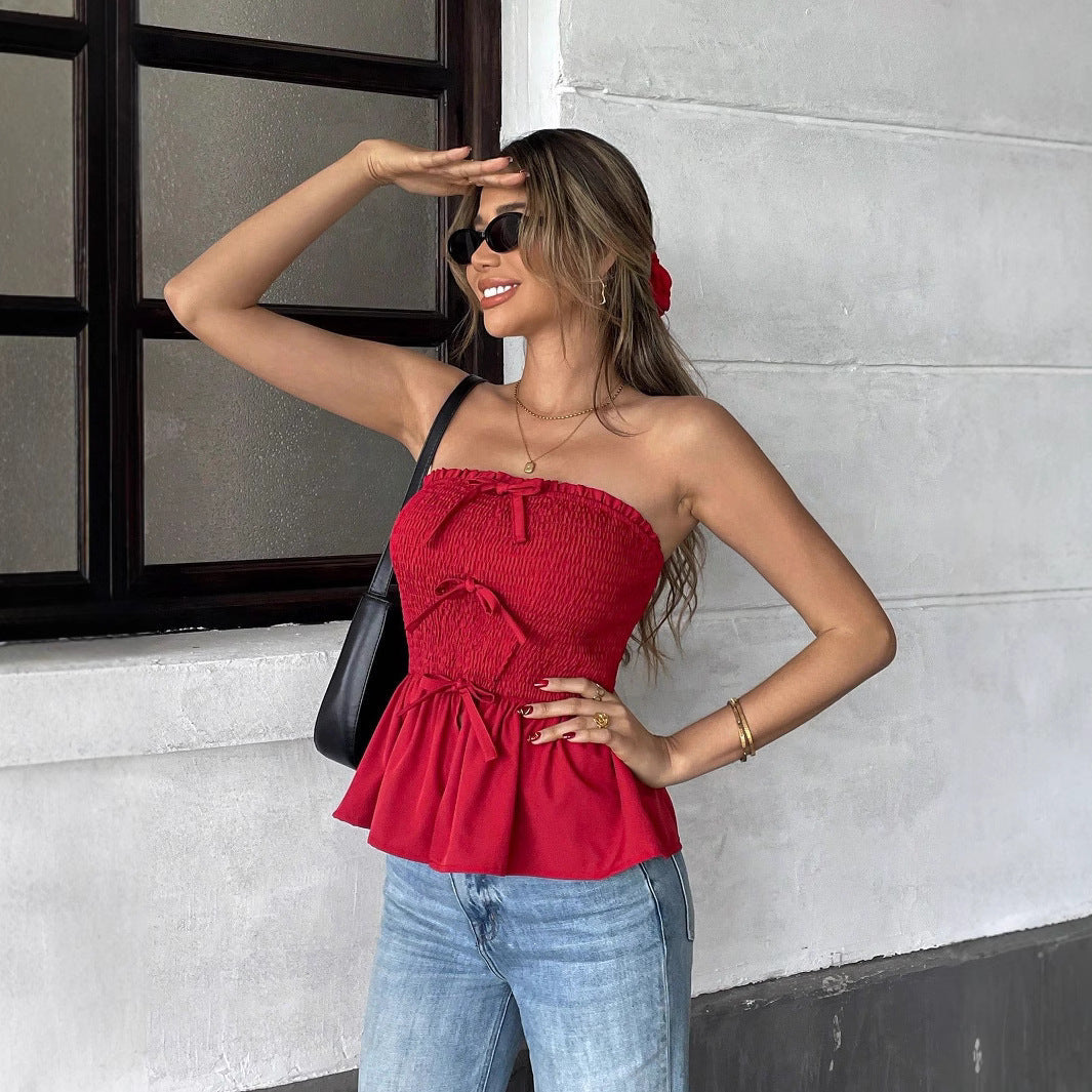 Damen Bandeau-Top mit gerafftem Detail und schmeichelndem Volant R&B