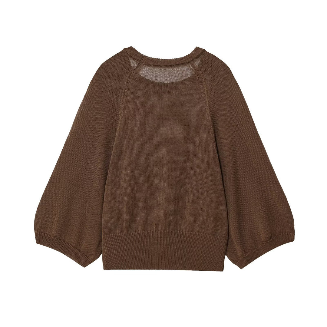 Damen lässiger Pullover mit überschnittenen Ärmeln und Rundhalsausschnitt R&B