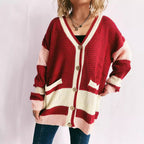 Damen Strickjacke mit modernen Streifenmustern und praktischen Taschen R&B