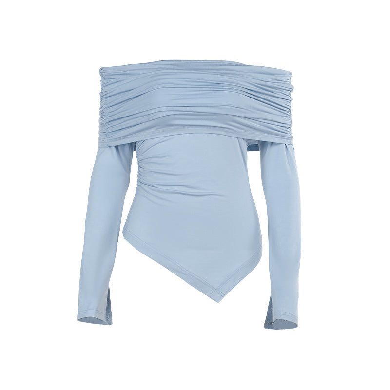 Damen schulterfreies Oberteil mit Rüschendetails und asymmetrischem Saum R&B